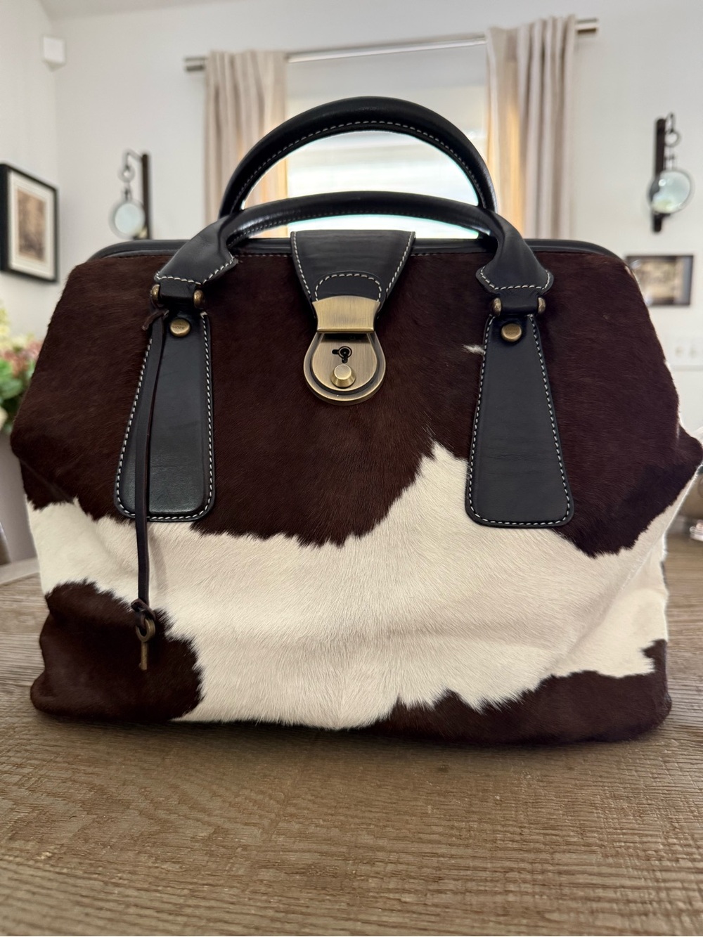 Vintage Emma Hope Cowhide Doctors Satchel Bag in Brown and White - Picture 2 of 8